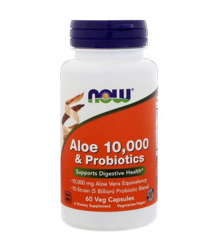 NOW Aloe Vera 10 000 & Probiotics 60капс - за стомаха