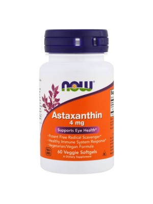 NOW Astaxanthin 4mg, 60капс - с водорасло хематокок