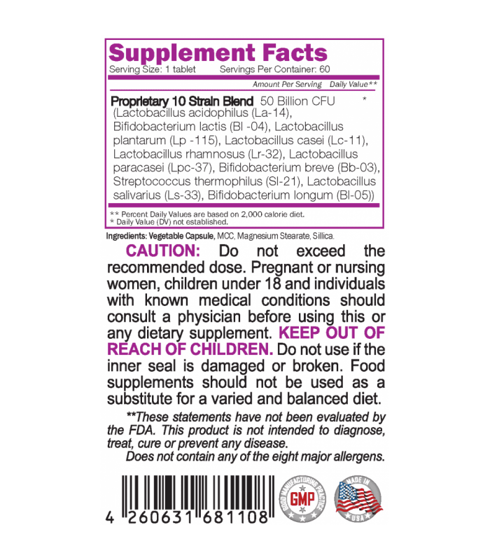 NATURALICO Probiotic 50 Billion 60табл -  Пробиотик 10 щама