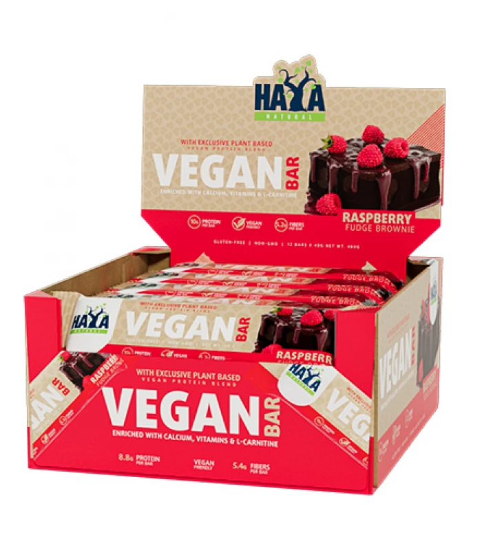 HAYA LABS Vegan Protein Bar Box, 12 x 40 g