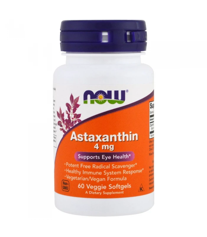 NOW Astaxanthin 4mg, 60капс - с водорасло хематокок