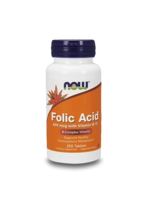 NOW Folic Acid ( витамин B-9 ) с  B12 800mcg 250табл 