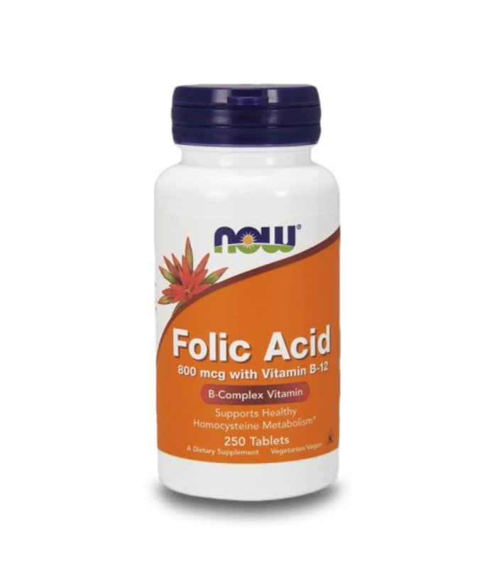 NOW Folic Acid ( витамин B-9 ) с  B12 800mcg 250табл